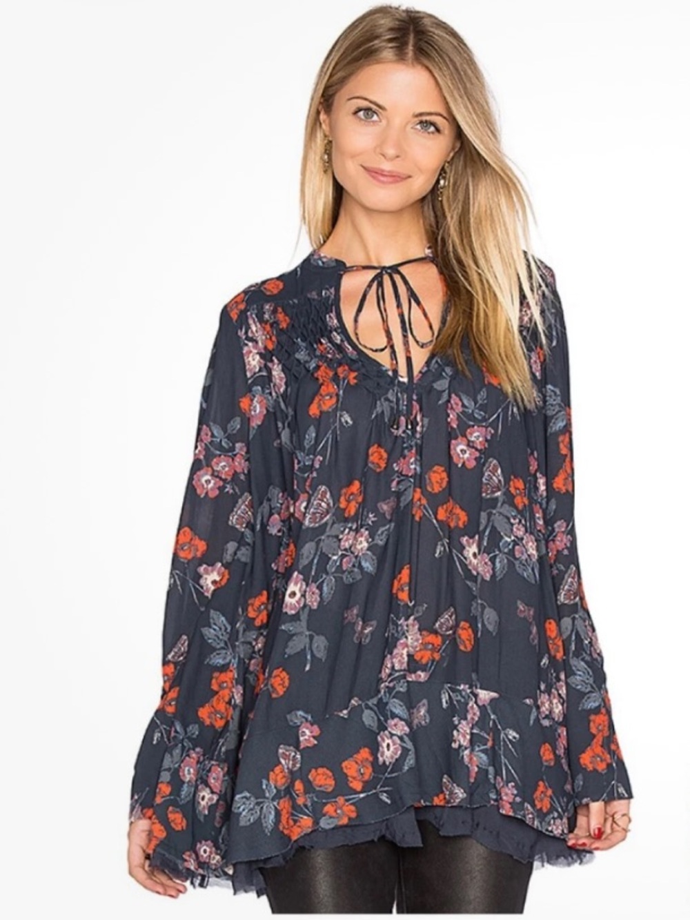 Free People So Fine pebble crepe smocked tunic - M